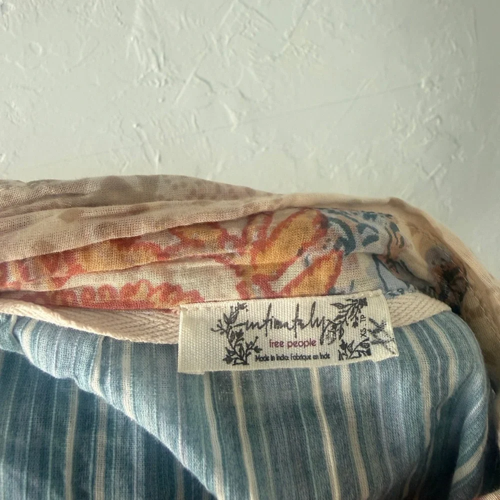 Free People All Patched Up Women's Shirt XS Button Mixed Print Cotton Boho V3-9
